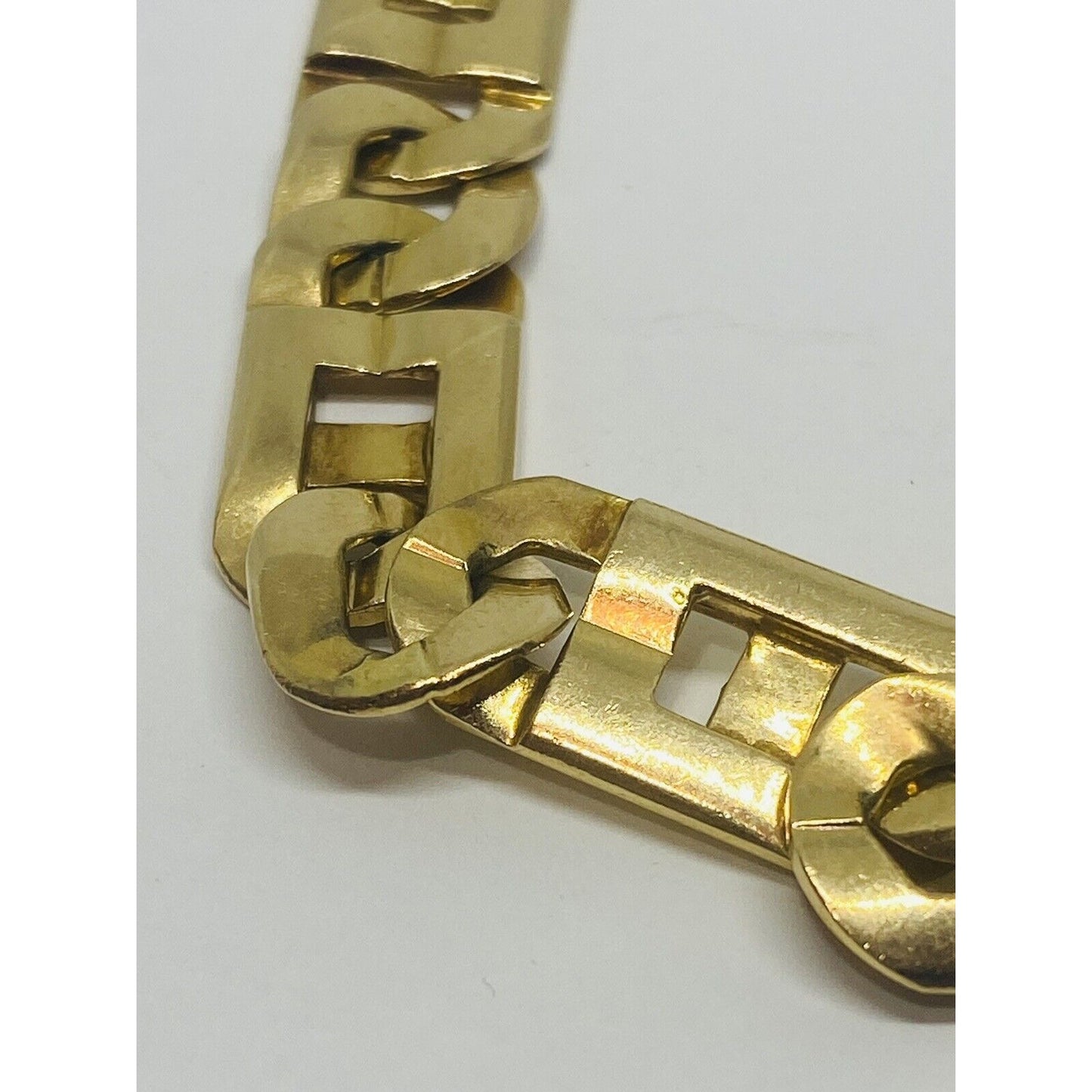 14k Solid Yellow Gold GREEK KEY-TIGER EYE Link Mens Bracelet 9” 37.5 Grm 10.5MM