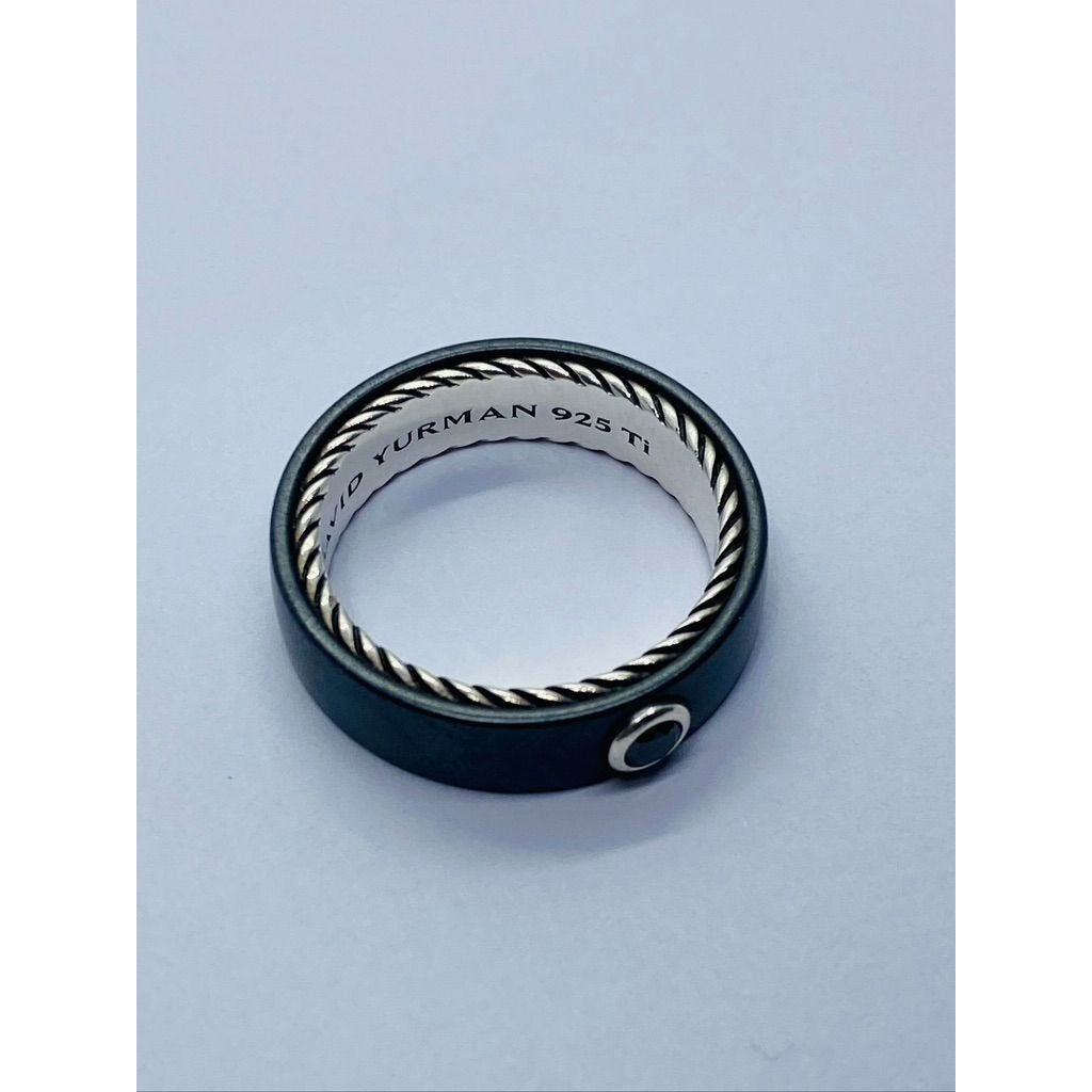 Mens David Yurman Black Diamond Titanium Sterling Ring Size 10.