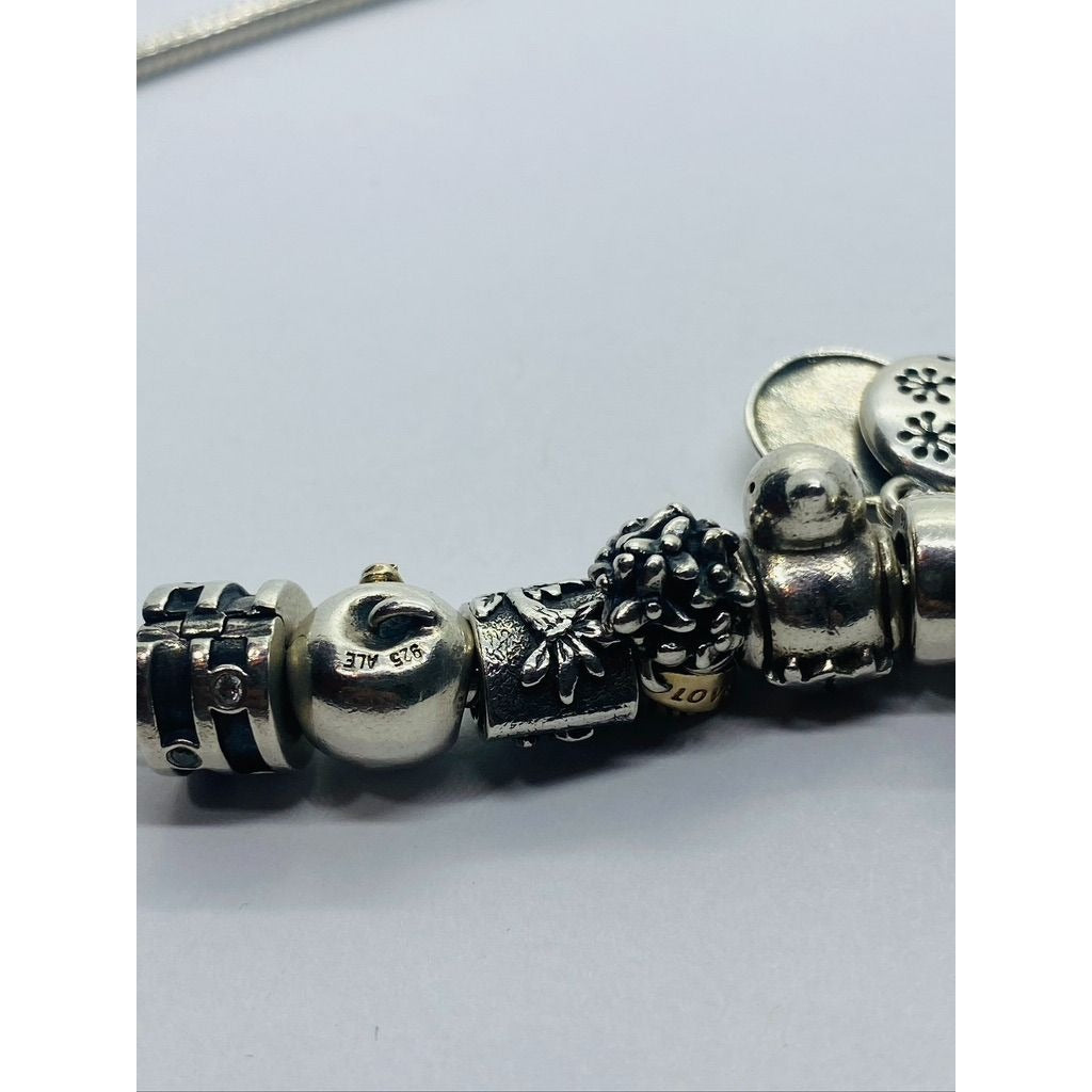 Pandora Sterling Silver Necklace Nature Theme With 11 Charms 16.5"