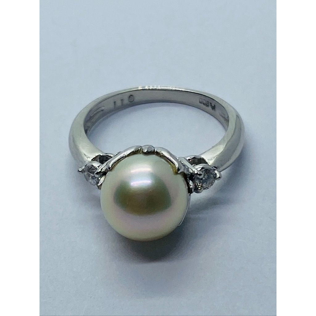 Platinum Pearl Diamond Ring 8.5MM Pearl Size 4.75