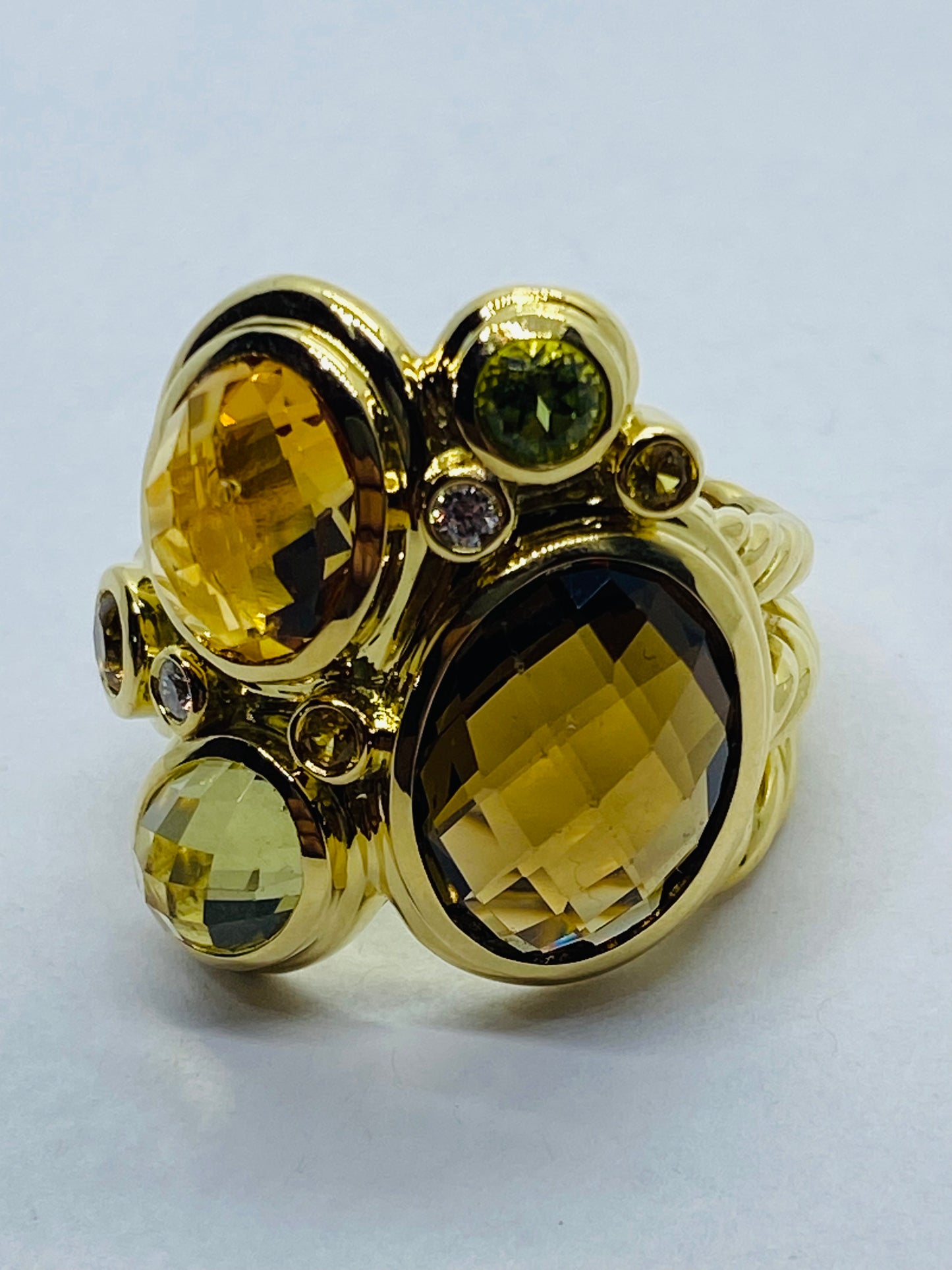 Authentic David Yurman 18K Multistone & Diamond Mosaic Cluster Ring Size 6.75