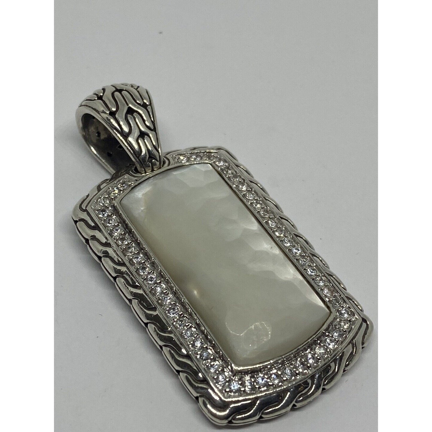 John Hardy Men's Sterling Silver Mother Of Pearl Sapphires Naga Dog Tag Pendant