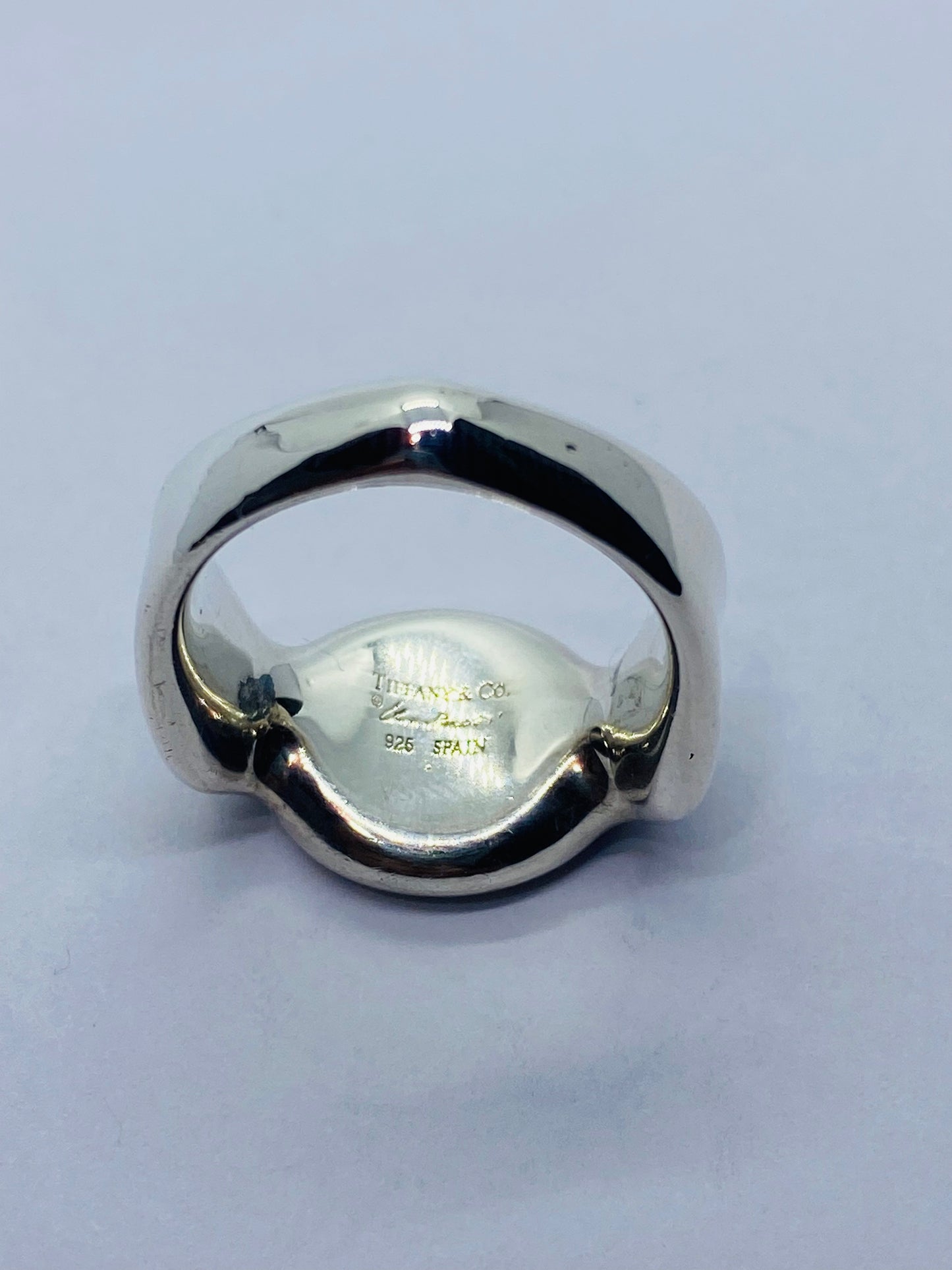Tiffany & Co Silver Peretti Spain Signet Band Size 5 With Pouch Retired.