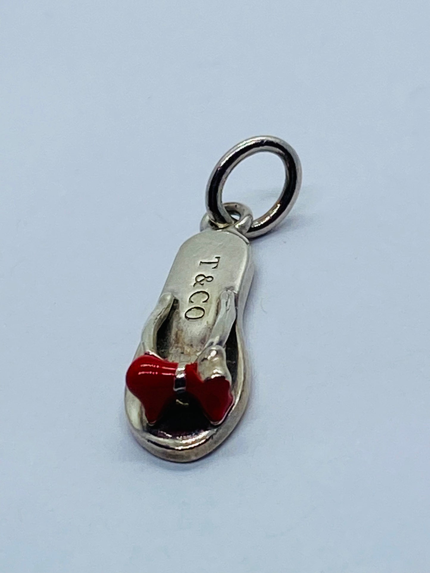 Tiffany & Co Sterling Silver Red Enamel Bow Flip Flop Charm Pendant Rare