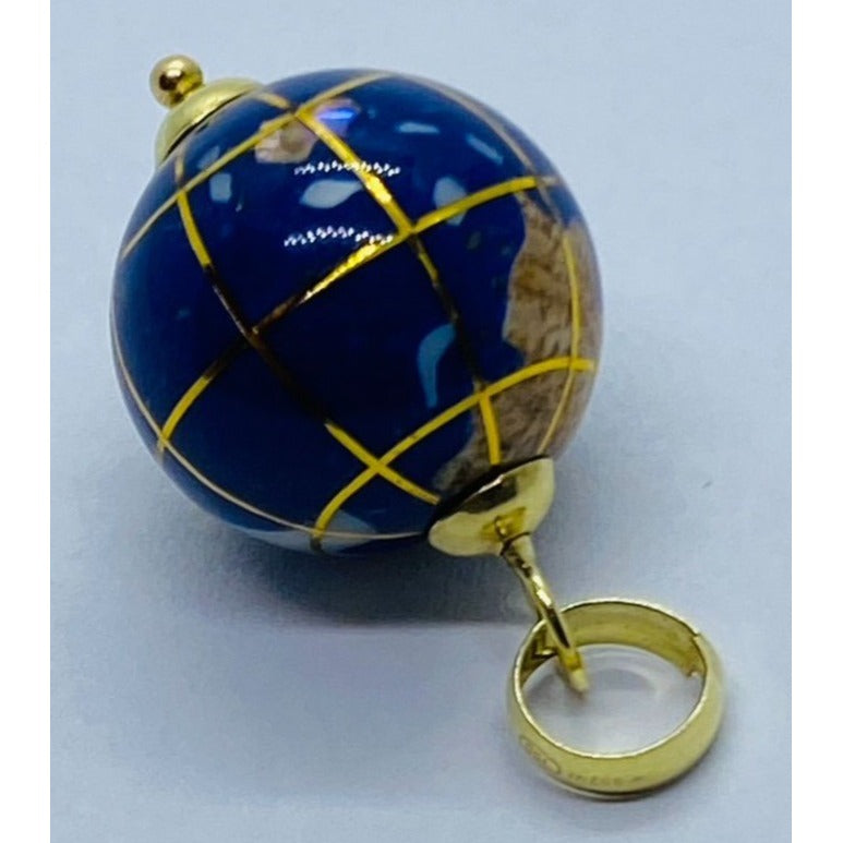 Vintage 18K 750 Gold Globe and Enamel Pendant Signed