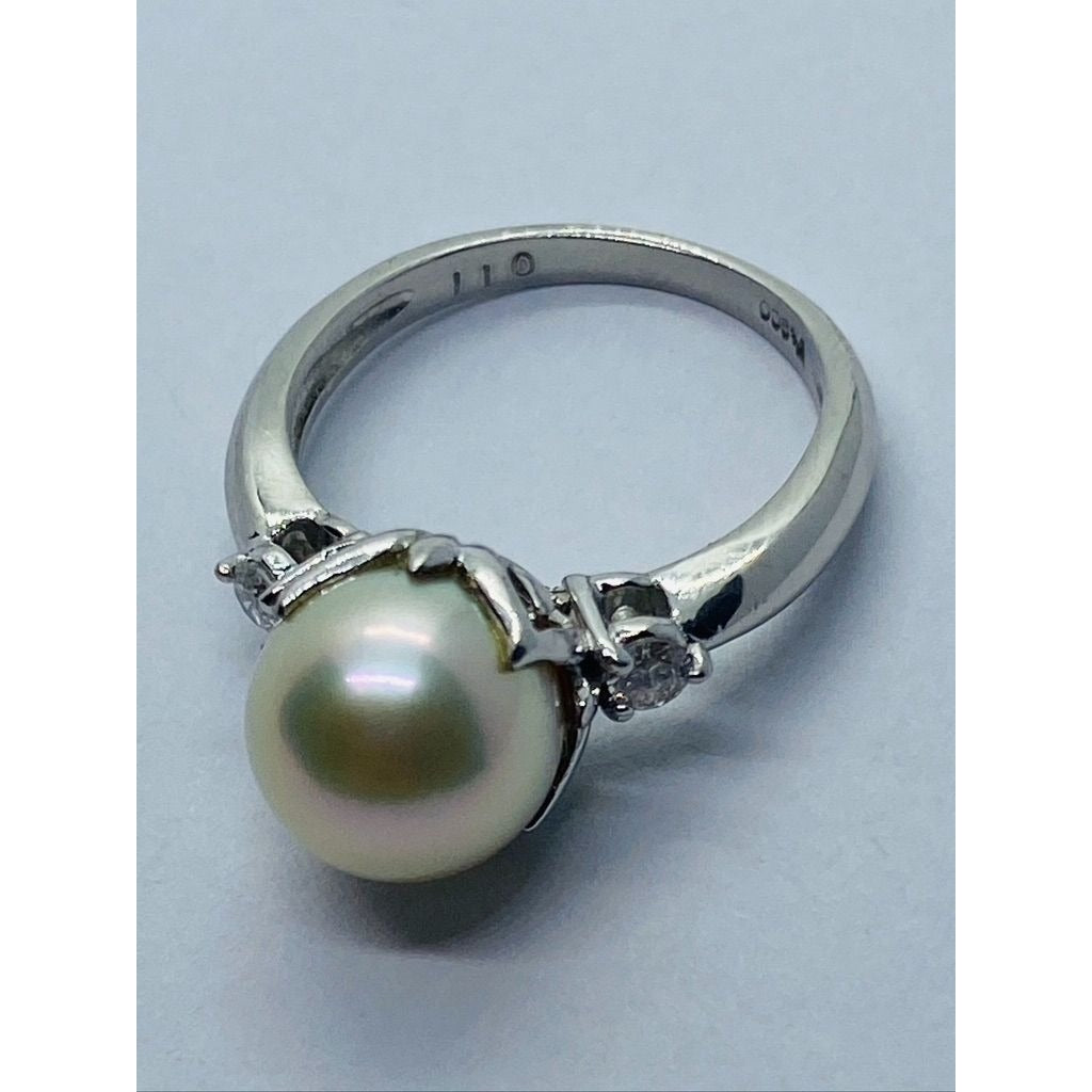 Platinum Pearl Diamond Ring 8.5MM Pearl Size 4.75