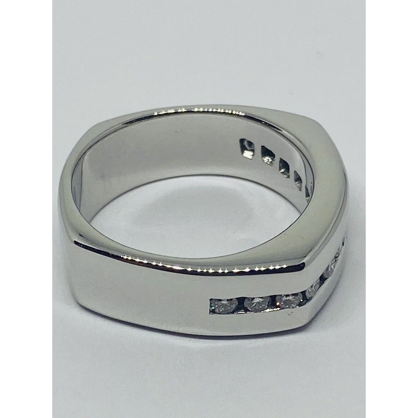 Mens Diamond Ring 14K White Gold Band 8MM Wide. 14.2 Grams, Size 9.5, .39TCW