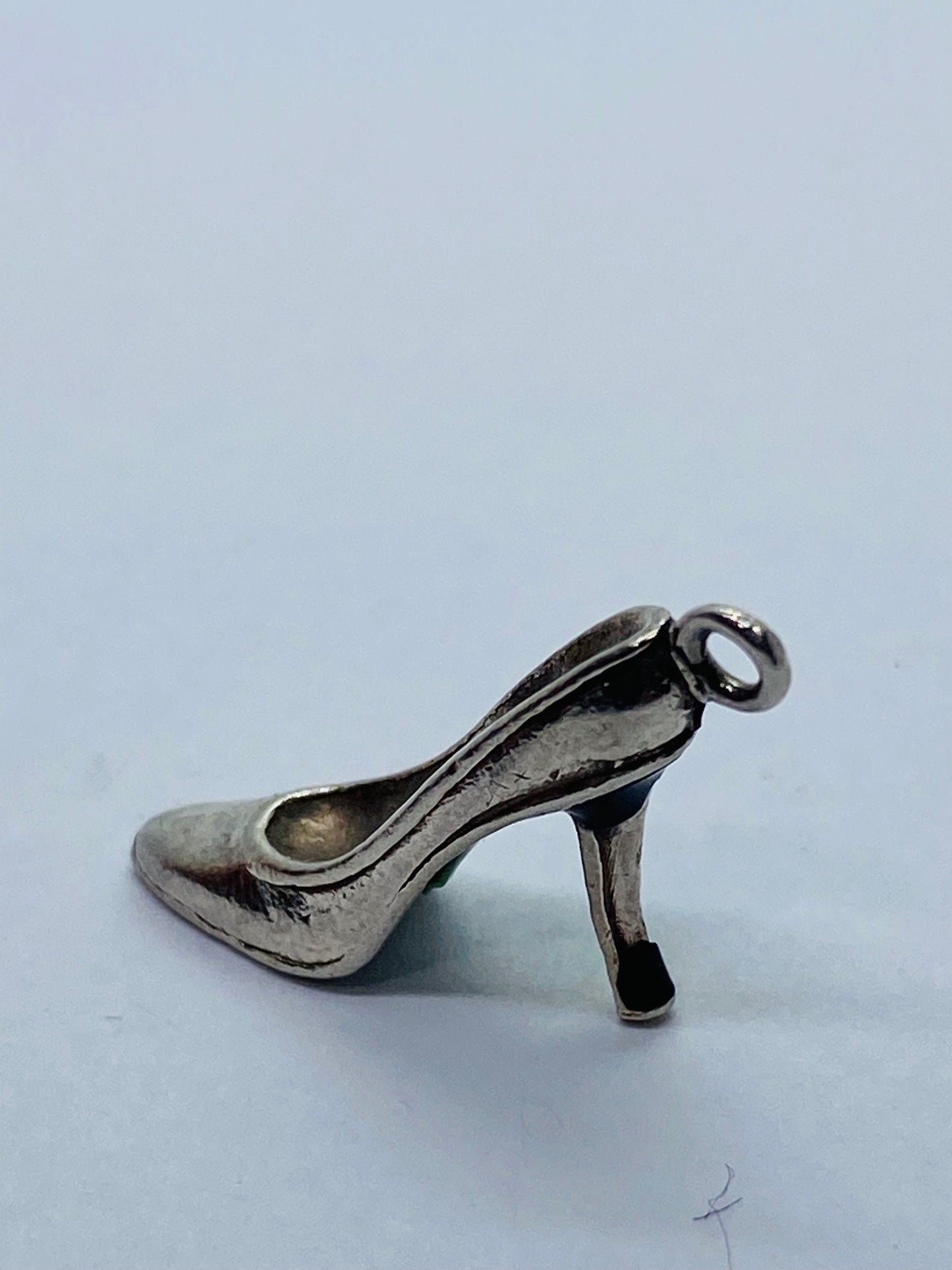 Tiffany & Co Silver Enamel Blue Black Enamel Plum Heel Shoe Charm Pump. Pouch