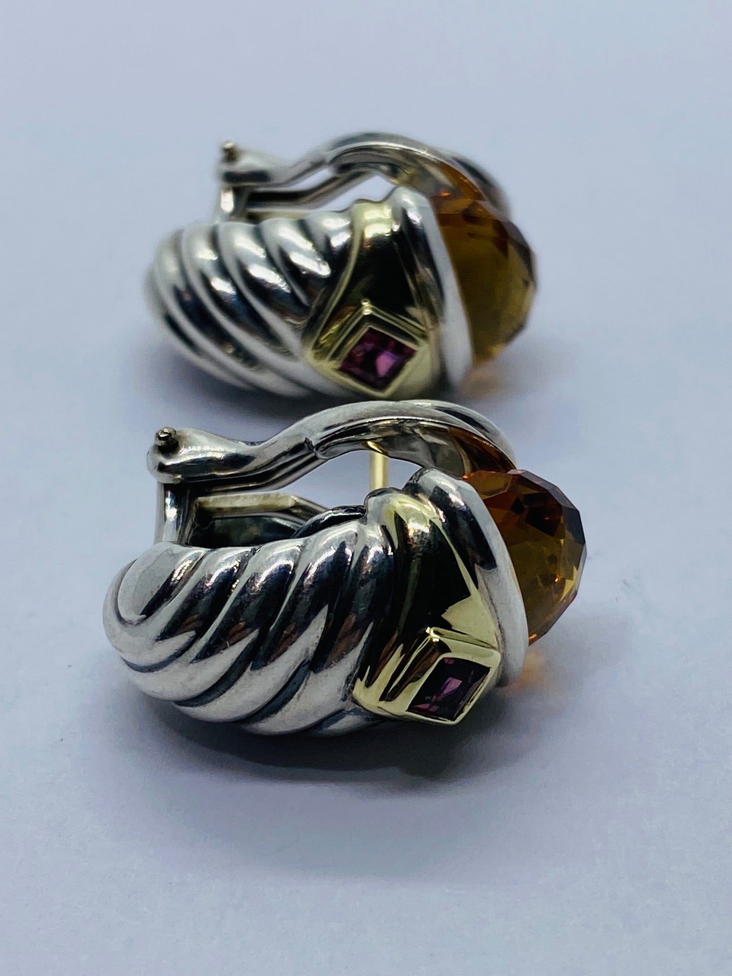 David Yurman 14K gold sterling citrine tourmaline shrimp renaissance earrings