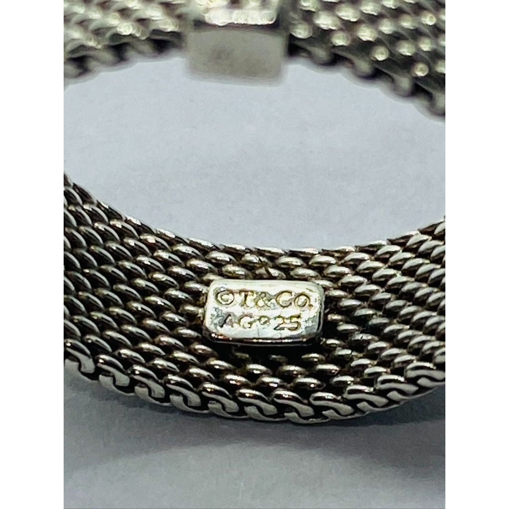 Tiffany & Co Sterling Silver Diamond Mesh Somerset Wide Band Ring. Retired