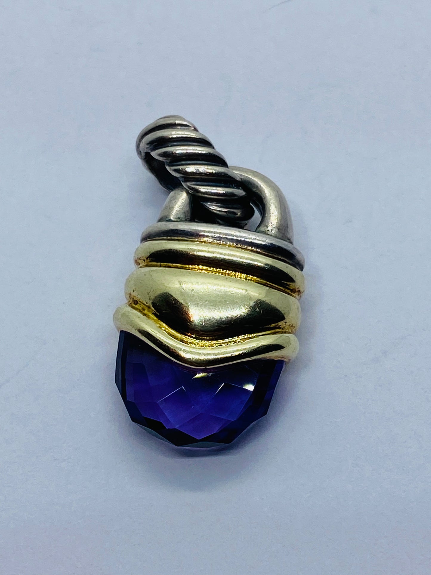 Large David Yurman Sterling 14K 925/585 Gold Amethyst Acorn Pendant Enhancer