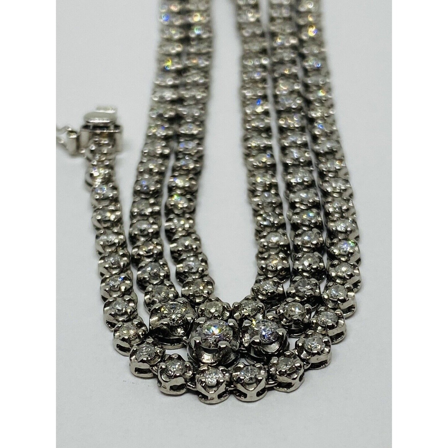 Platinum 3 Carat 137 Graduated Diamonds Tennis Necklace 16” Long