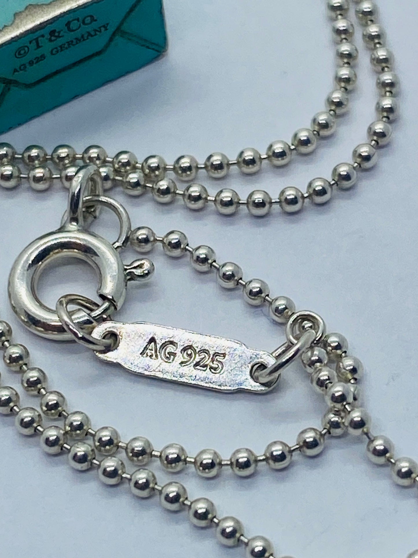 Tiffany & Co Sterling Silver Blue Enamel Shopping Bag Charm Pendant 20”