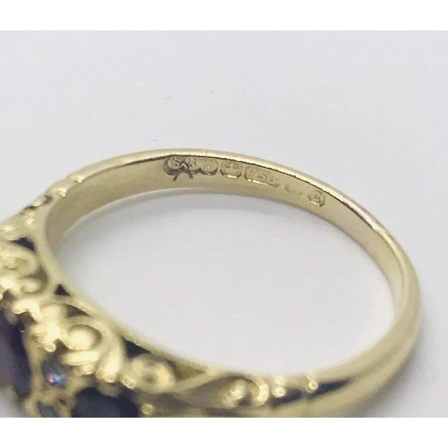 Vintage Vitorian Fine Ruby Diamond Band Ring 18k Yellow Gold S&D English