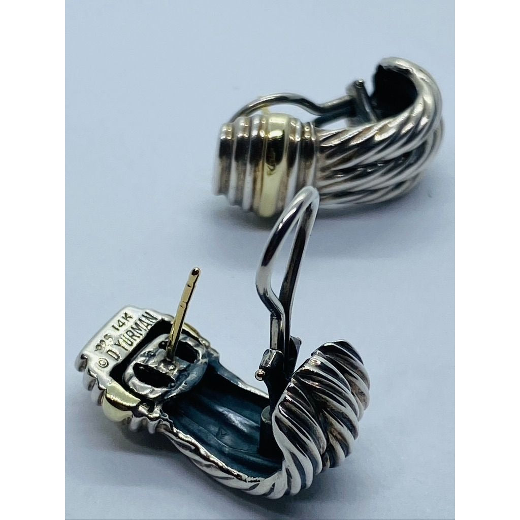 David Yurman Triple Cable Two-toned Pierced Hinge Clip Earrings 14K Sterling 925