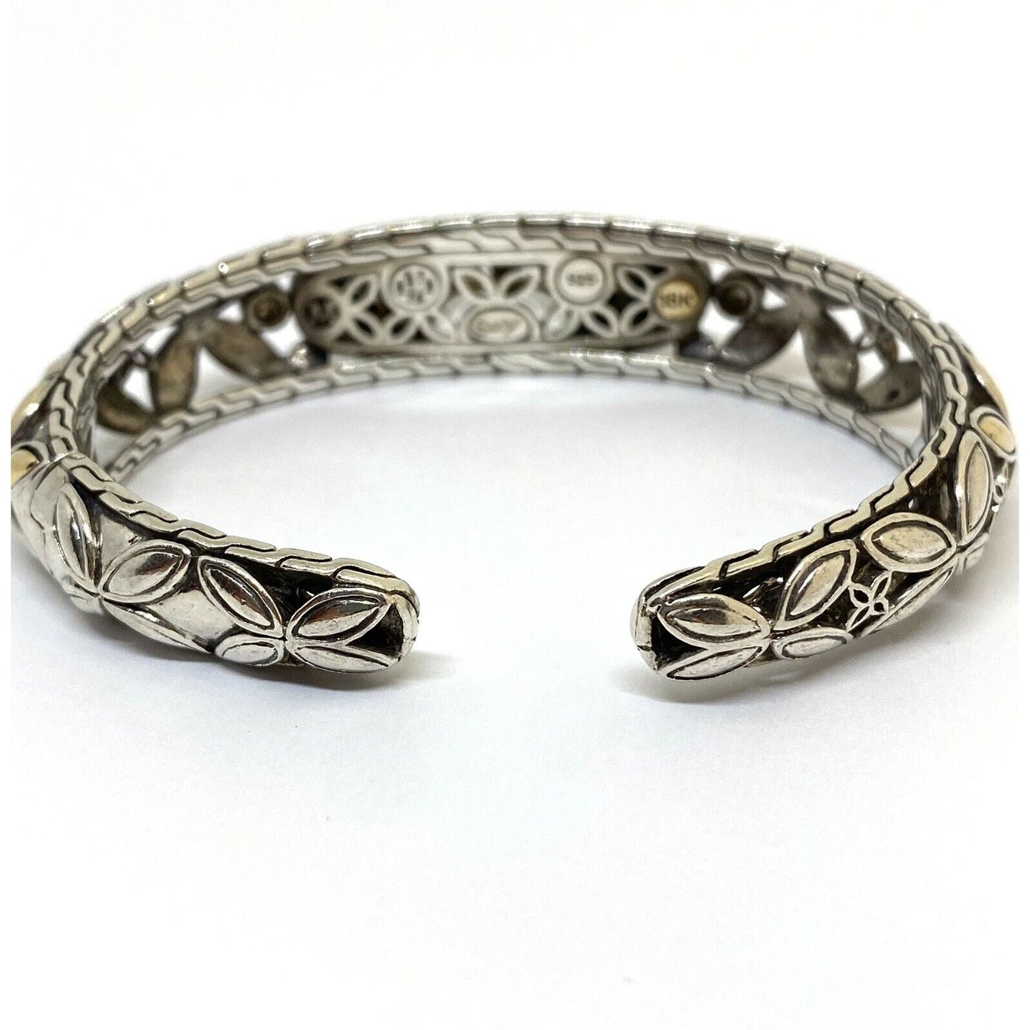 Rare John Hardy BATU KAWUNG Onyx Sapphire 925 Silver 18k Gold Hinged Bracelet