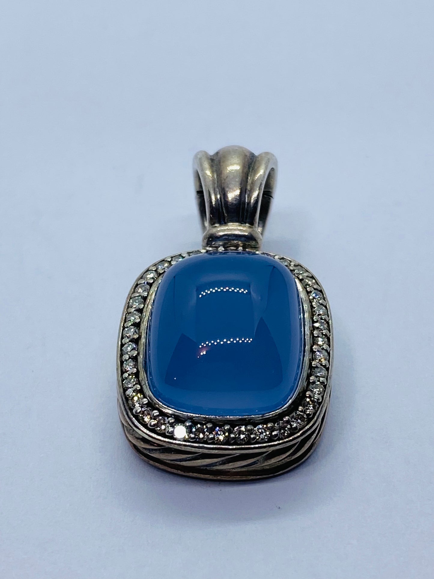 David Yurman Albion Chalcedony 925 Silver 18K 750 Diamond Pendant Enhancer