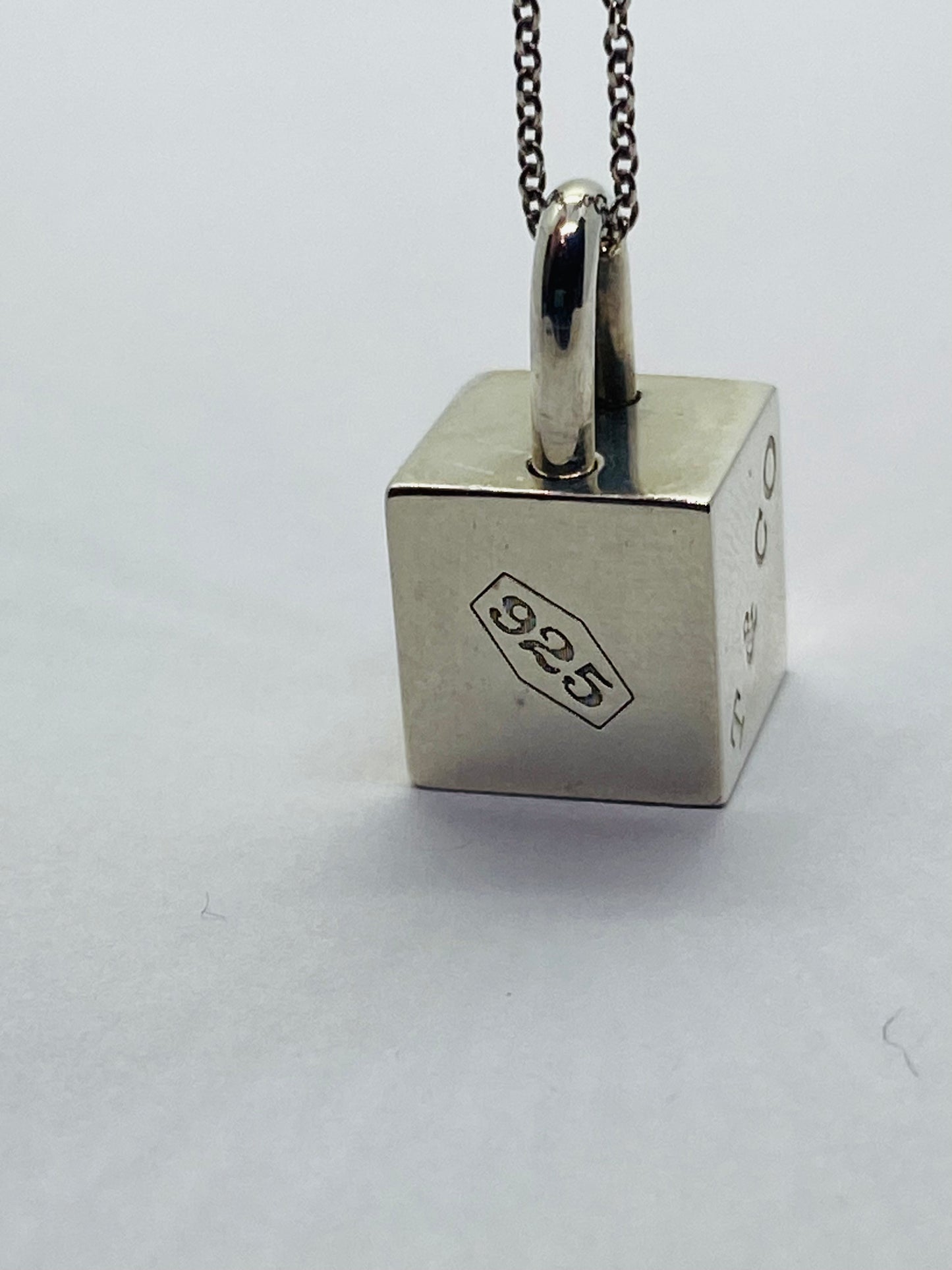 Tiffany & Co Silver 1837 Square Cube Padlock Pendant Charm Necklace 16” Rare