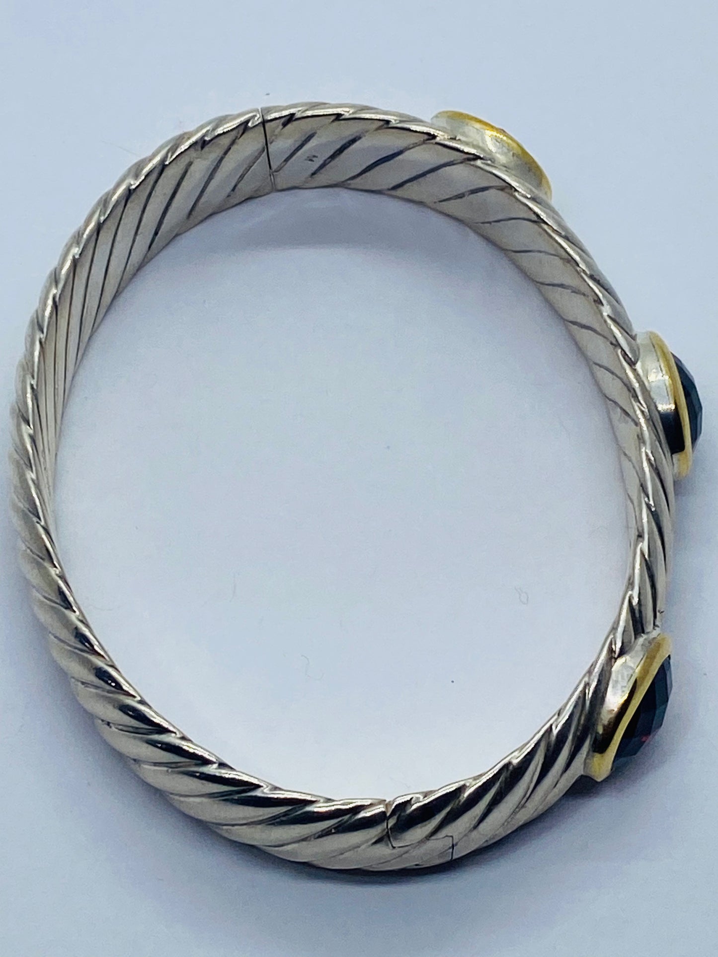 David Yurman SSilver 18K Gold 12MM Albion Oval Garnet Rennaisance Bracelet 6.25