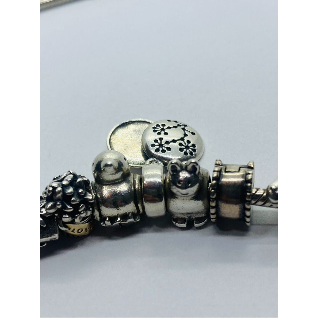 Pandora Sterling Silver Necklace Nature Theme With 11 Charms 16.5"