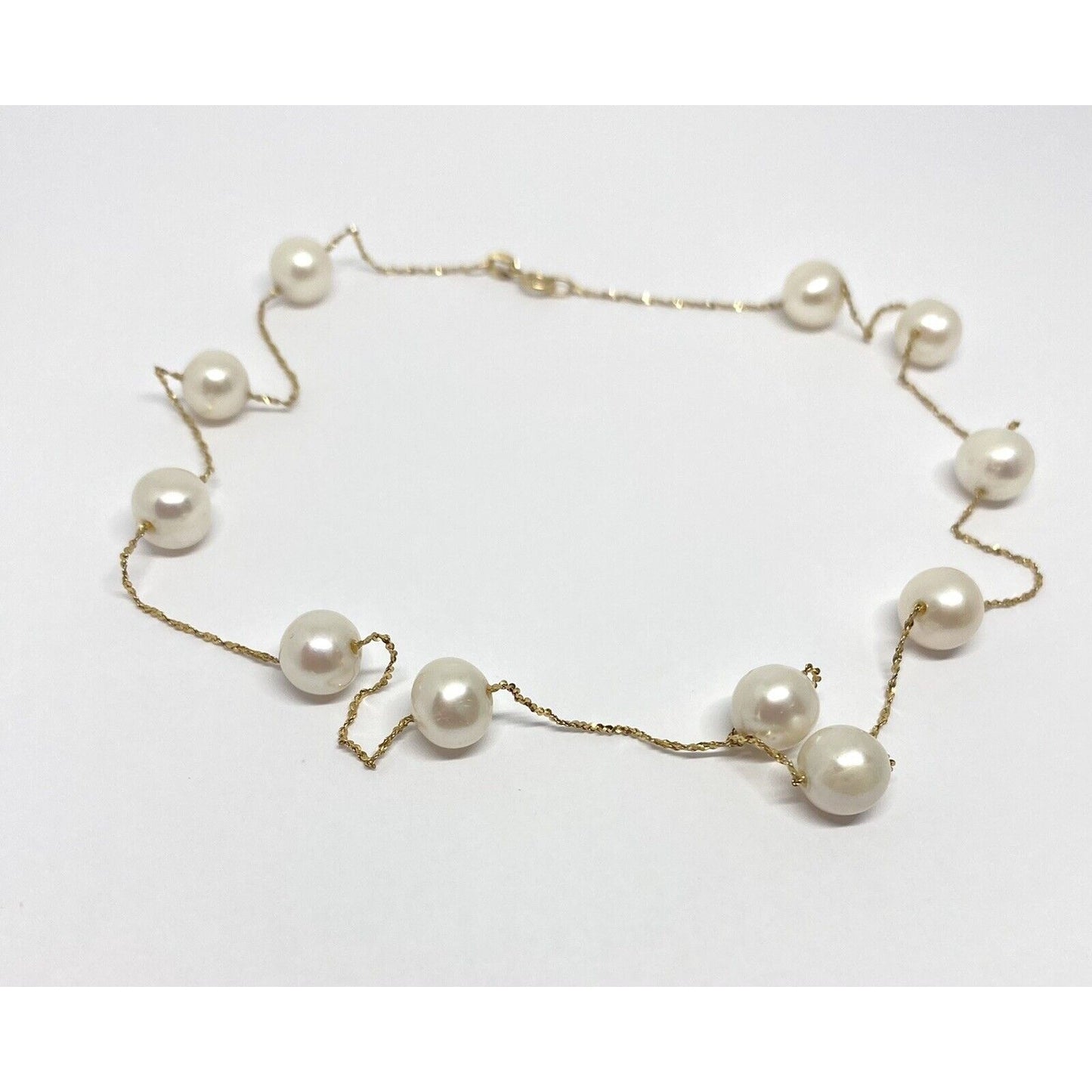 14k Solid Gold Pearl Necklace Marked 15”