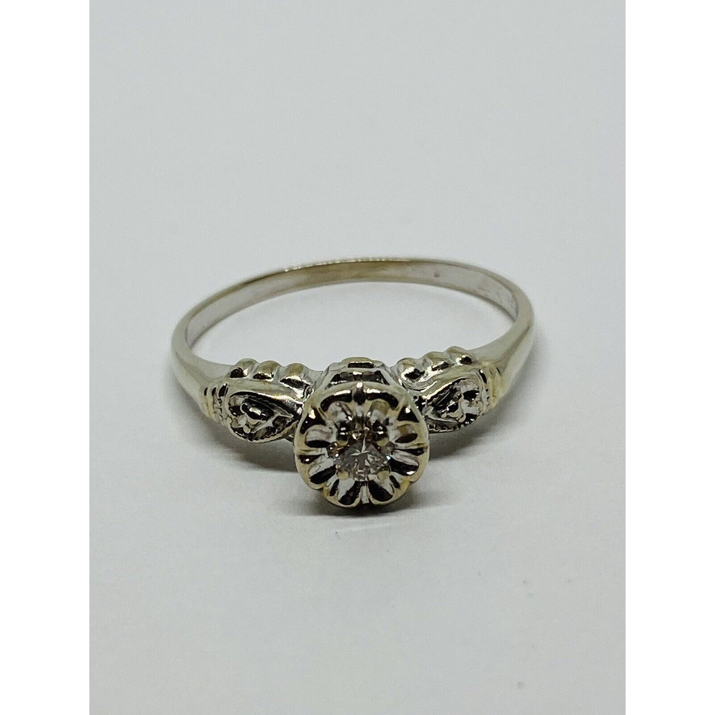 DECO DIAMOND ENGAGMENT RING 14k WHITE GOLD SZ 7.25