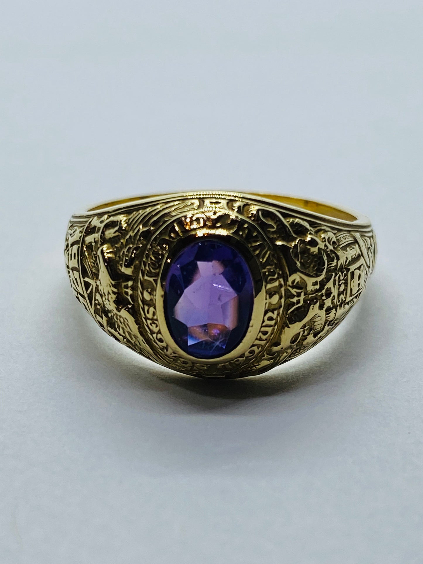 Tiffany & Co 14K Gold Naval Academy Class Ring 1929 Oval Amethyst Size 8.25