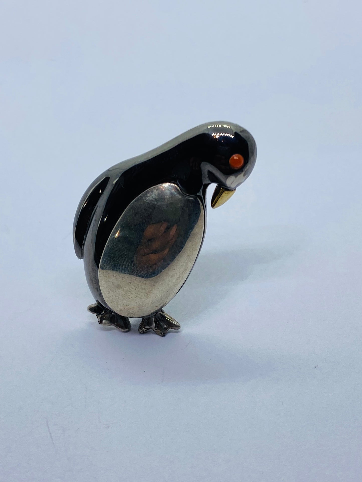 Tiffany & Co Sterling Siler 925 18K 750 Coral Penguin Brooch