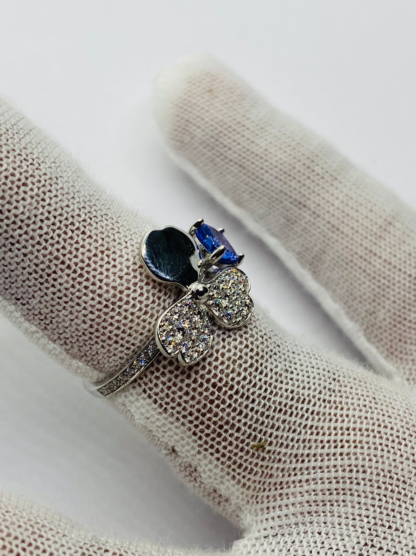 Tiffany Paper Flowers Platinum diamonds and tanzanite flower ring, Size 6