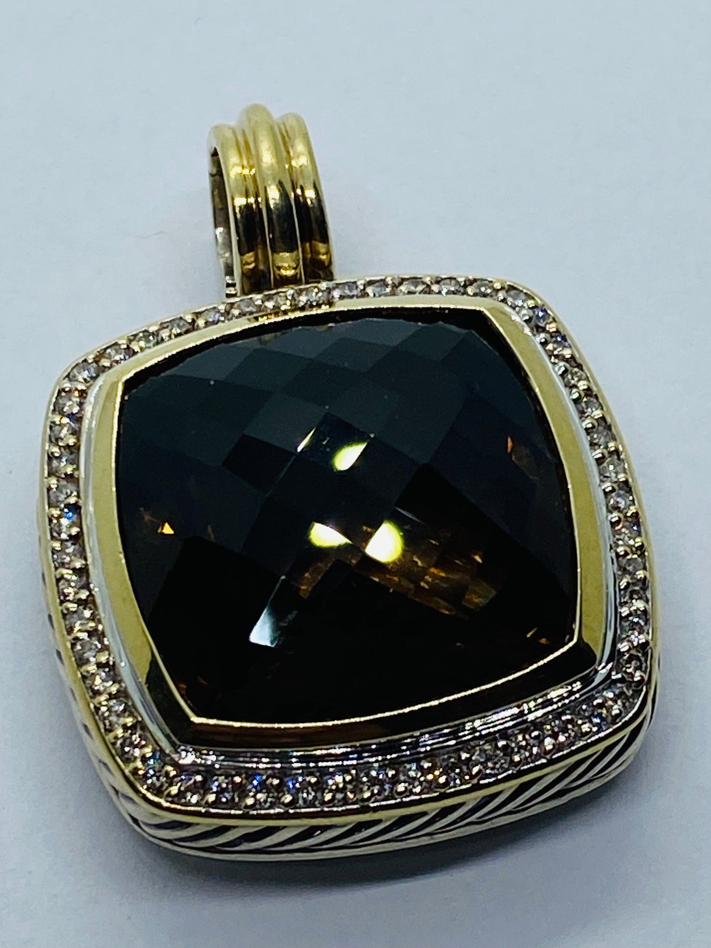 David Yurman 18K Yellow Gold and 925 Silver Diamond Topaz Albion Pendant 20MM