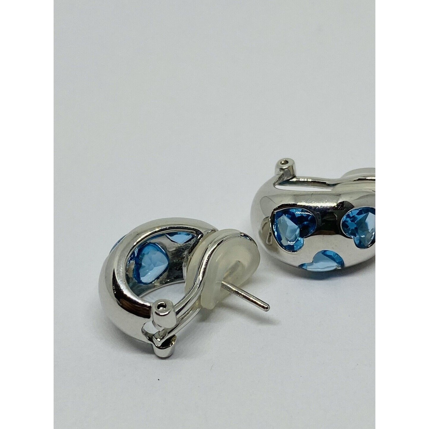 Ponte Vecchio 18K White Gold Blue Topaz Huggie Earrings 18K 750 Pierced