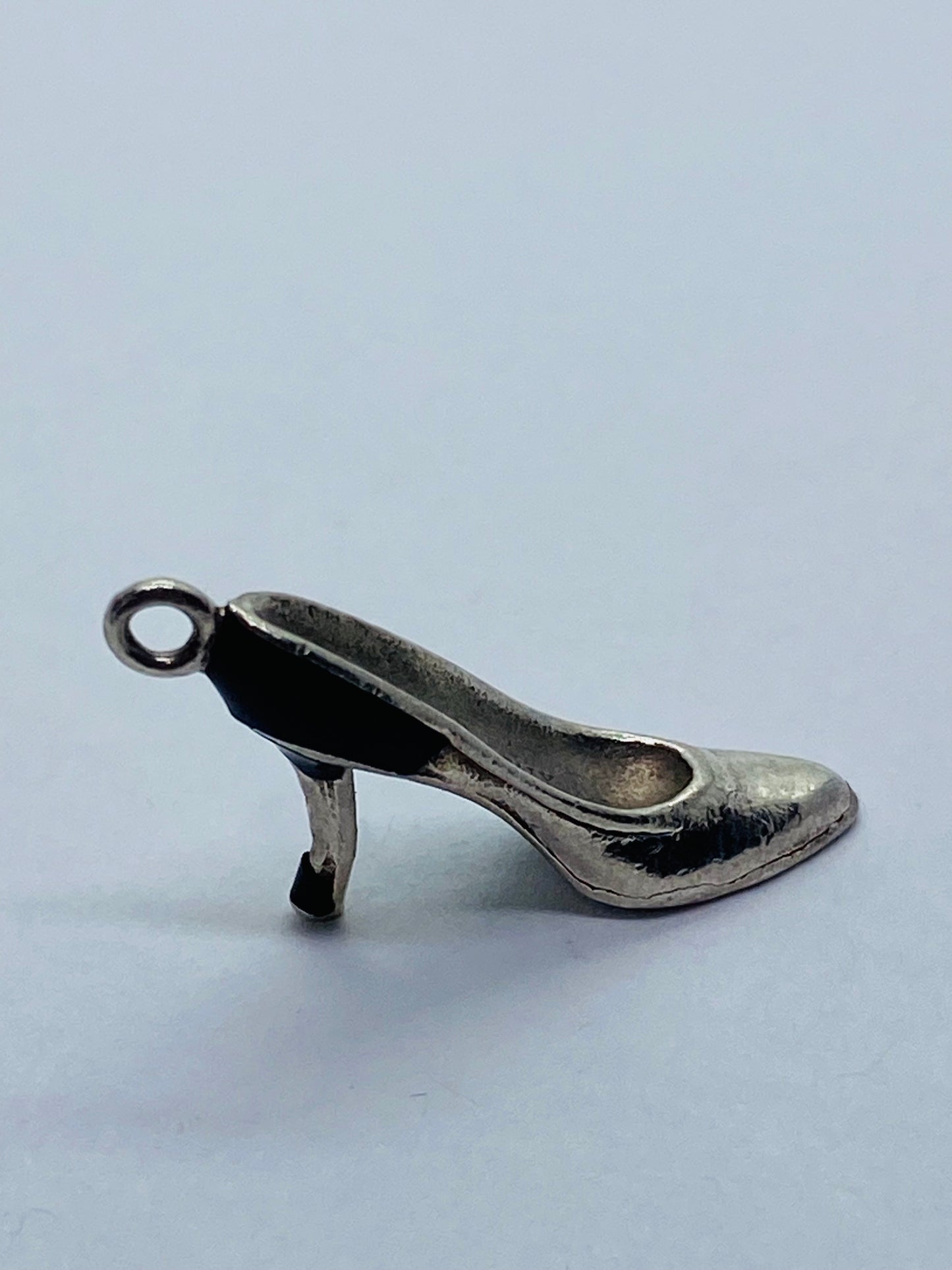 Tiffany & Co Silver Enamel Blue Black Enamel Plum Heel Shoe Charm Pump. Pouch