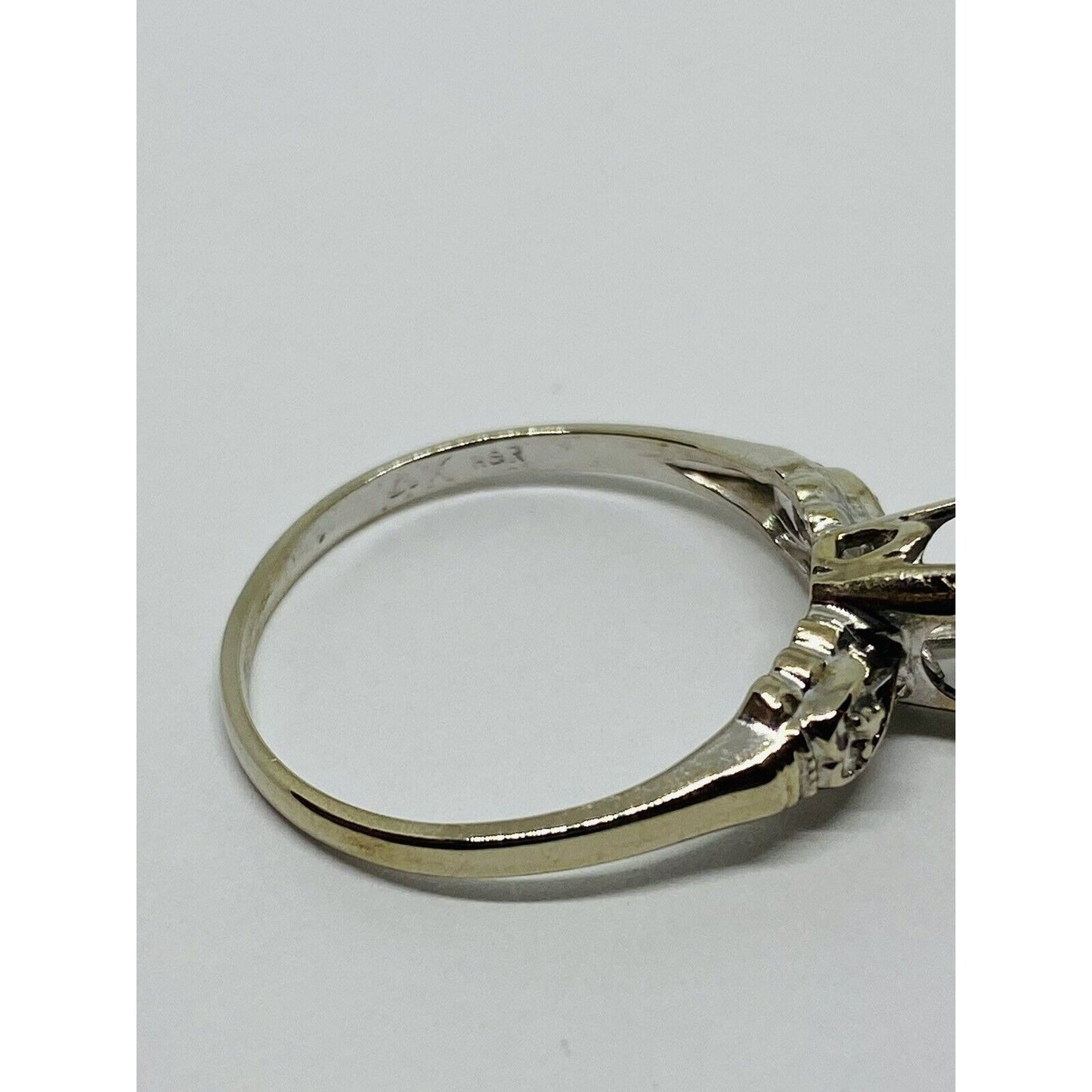 DECO DIAMOND ENGAGMENT RING 14k WHITE GOLD SZ 7.25