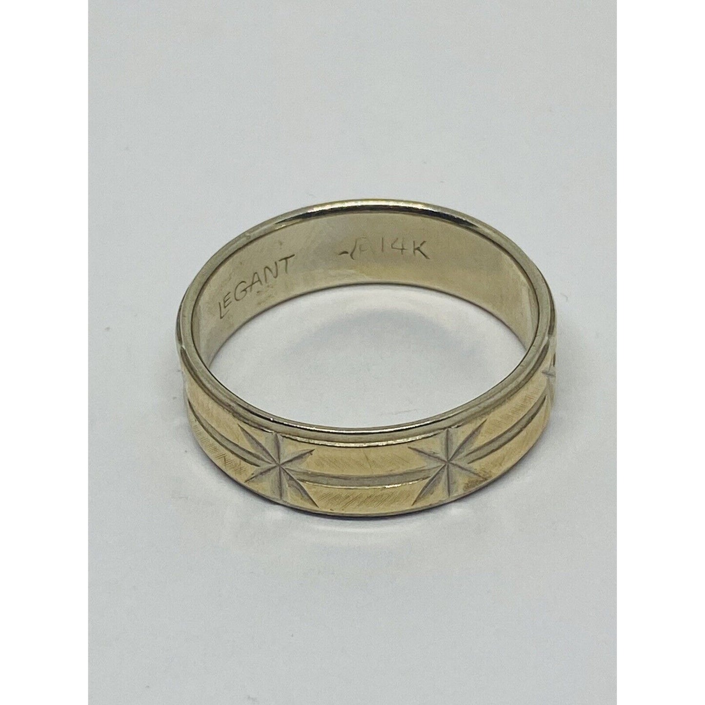 14K Two Tone Gold Legant 7MM Wide Polished Wedding Band Ring Size 11.25 6.8 Gram
