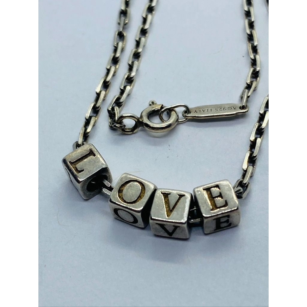 Tiffany & Co LOVE Cube Necklace Pendant Charm 17.75 Chain Silver ERA