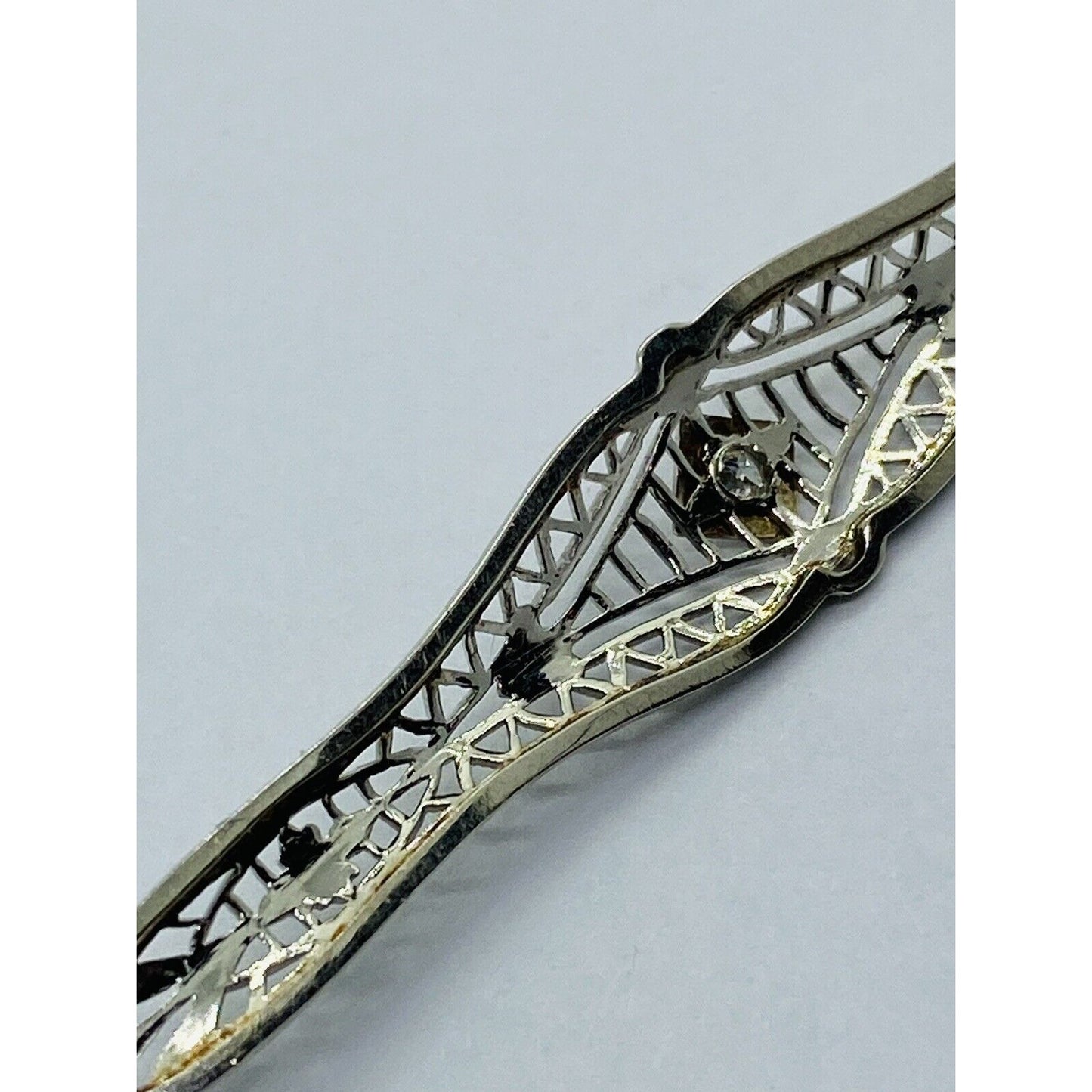 10K White Gold Diamond Filigree Brooch/Pin Vintage