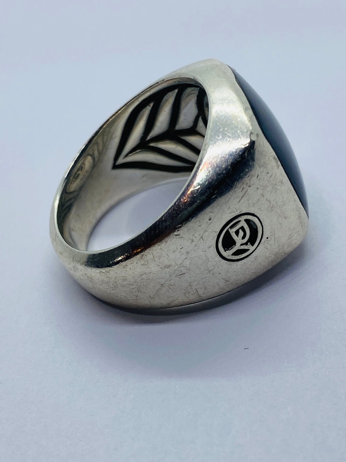 David Yurman Sterling Silver 17mm Black Onyx Signet Ring Size 11