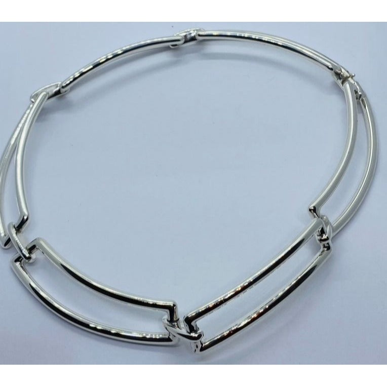 Tiffany & Co Sterling Silver 925 2002 Italy Rectangular Link Bar Collar Necklace