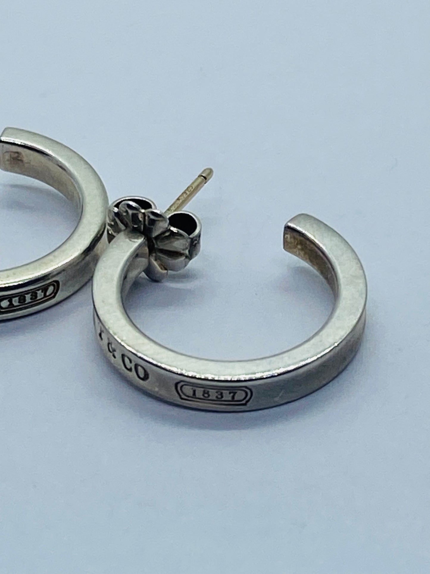 Vintage silver TIFFANY & CO. SMALL HOOPS 1837 earrings 3MM 18MM