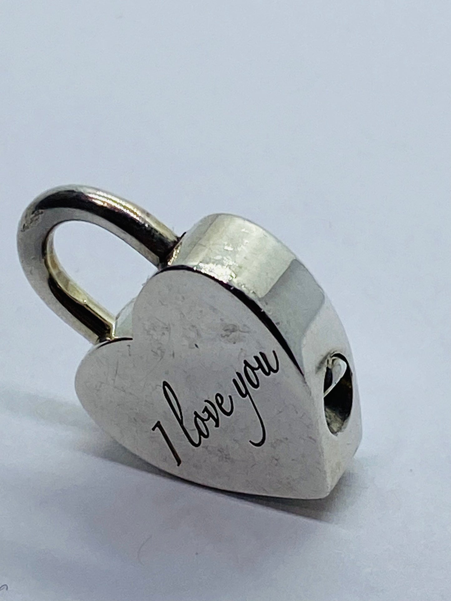 Tiffany & Co Silver I LOVE YOU Heart Padlock Charm Pendant Love Script pouch