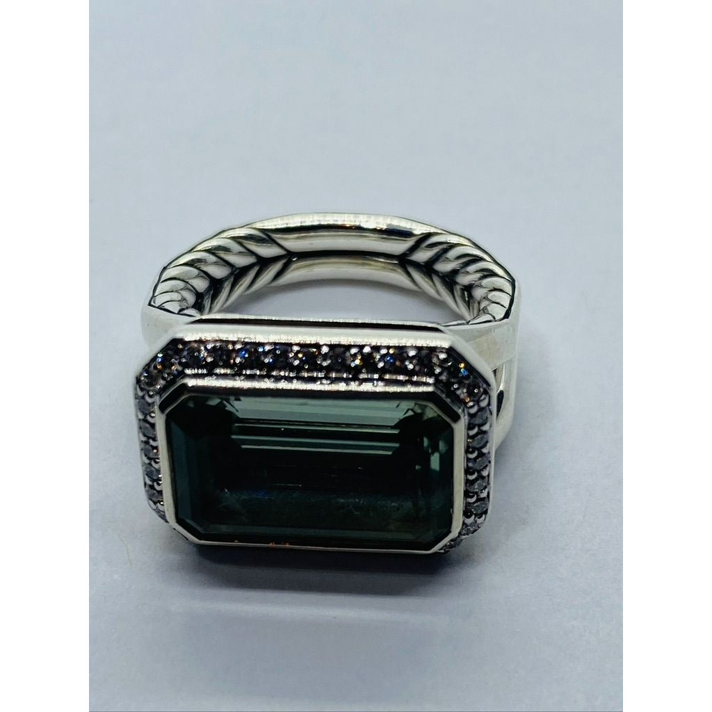 David Yurman Sterling Silver Novella Prasiolite Diamond Ring Size 4.75