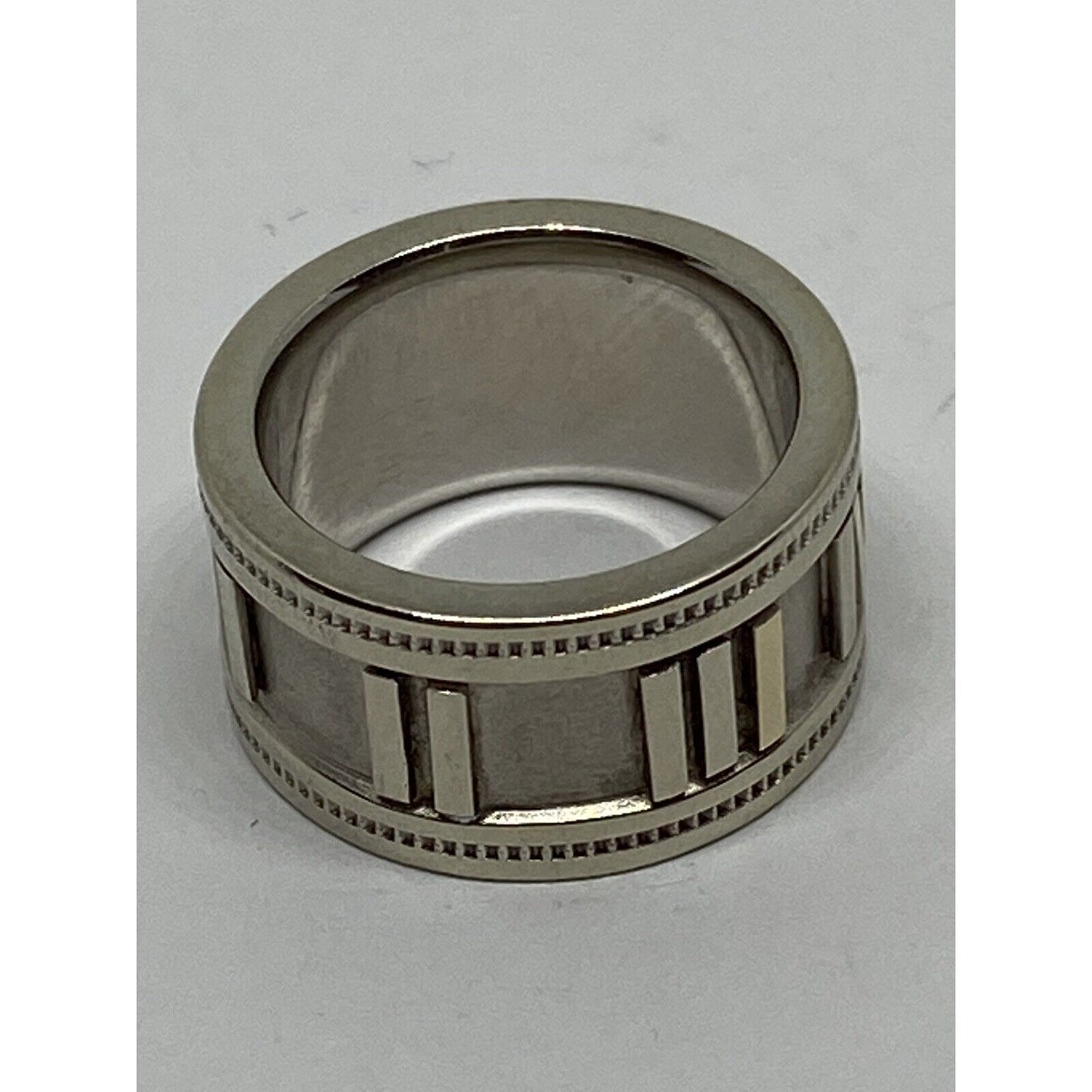 ESTATE WIDE 14K TWO TONE GOLD ROMAN NUMERAL WEDDING ANNIVERSARY RING 10mm Size 4