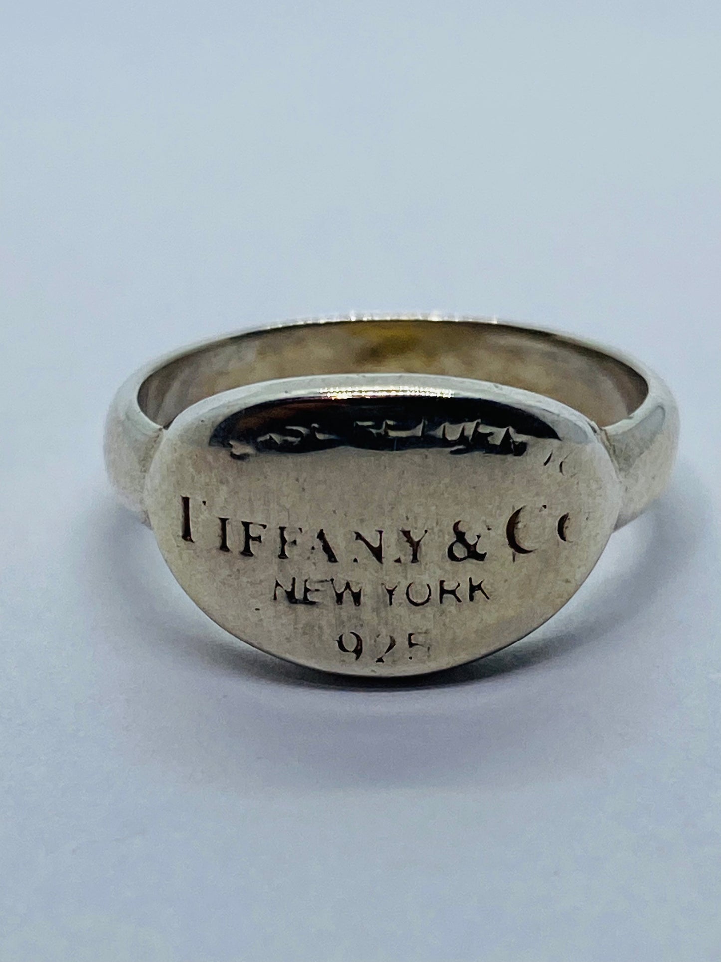 Please Return To Tiffany & Co Sterling Silver Oval Signet Band Ring 6