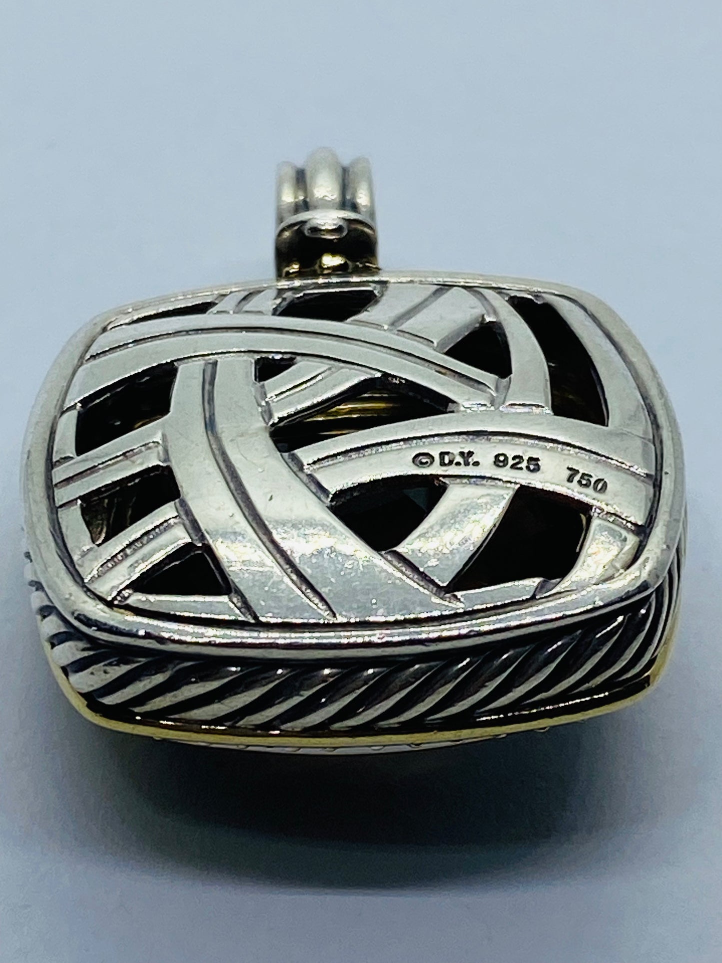 David Yurman 18K Yellow Gold and 925 Silver Diamond Topaz Albion Pendant 20MM