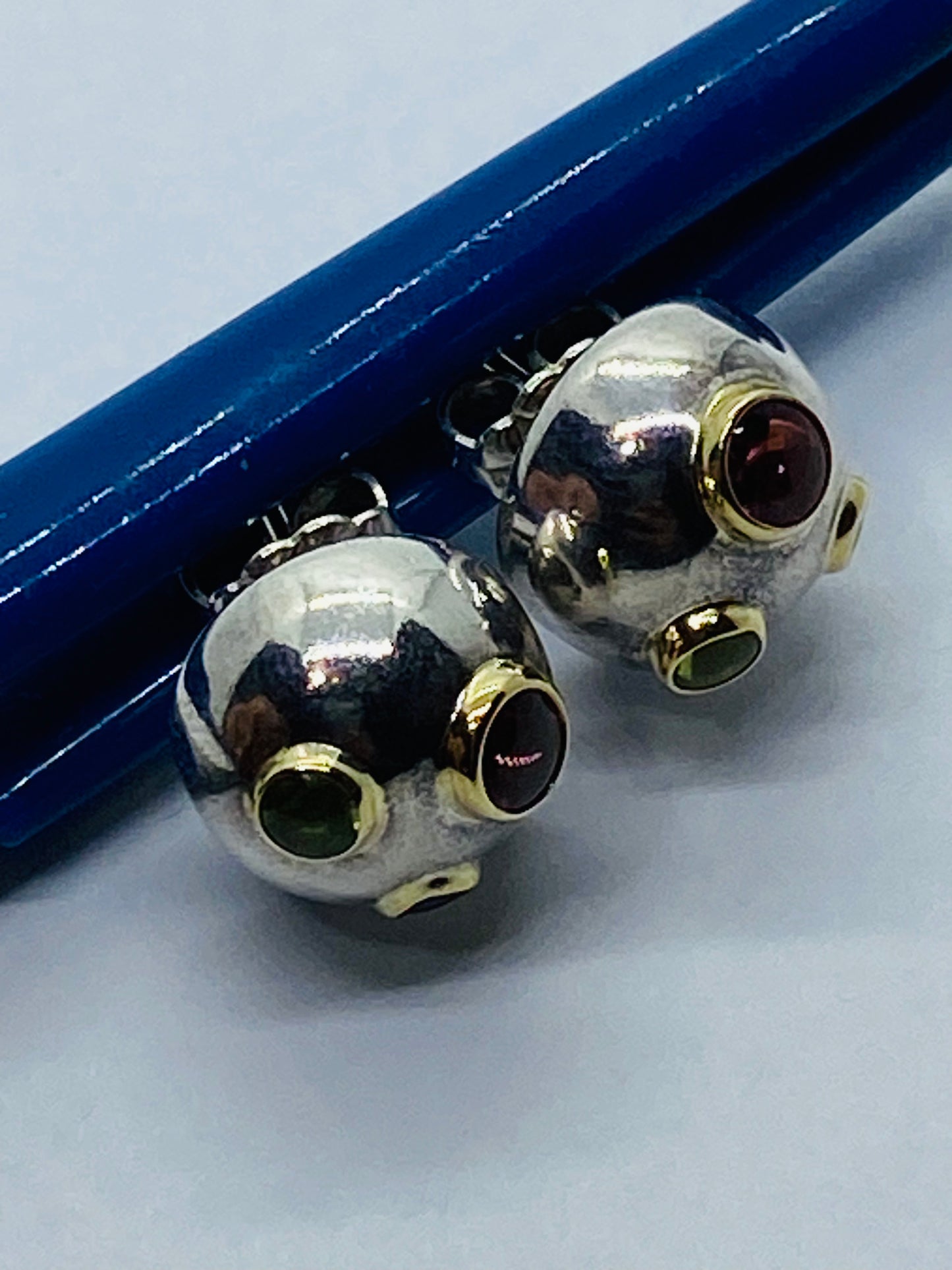 Tiffany & Co. Etoile Ball Earrings Sterling 18K Gold Tourmaline Sapphire Peridot