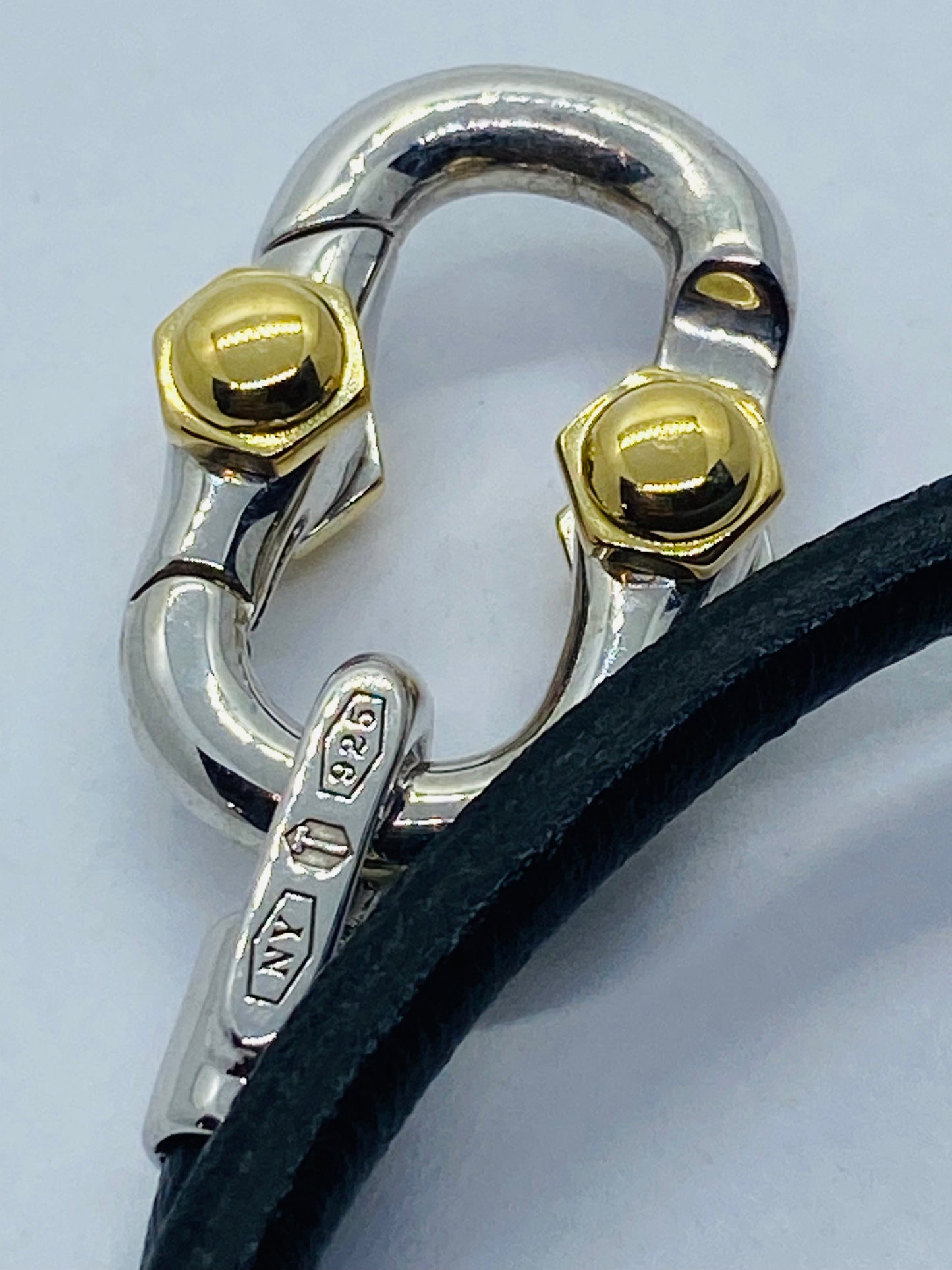 Tiffany & co 1837 Makers Black leather cord Sterling and 18k Bracelet 15.5”