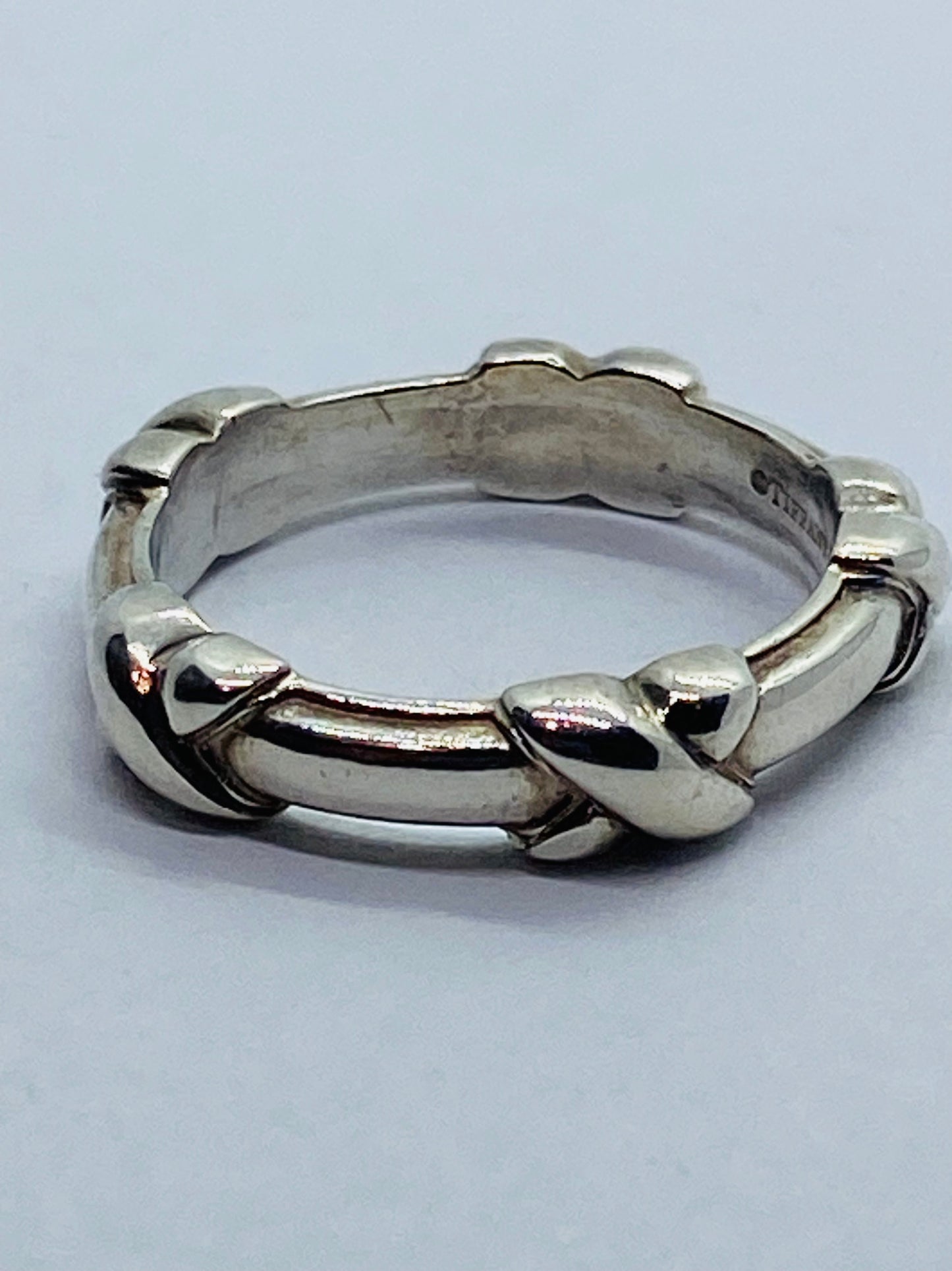 Tiffany & Co Silver Signature X Stacking Ring Band Sz 7.25