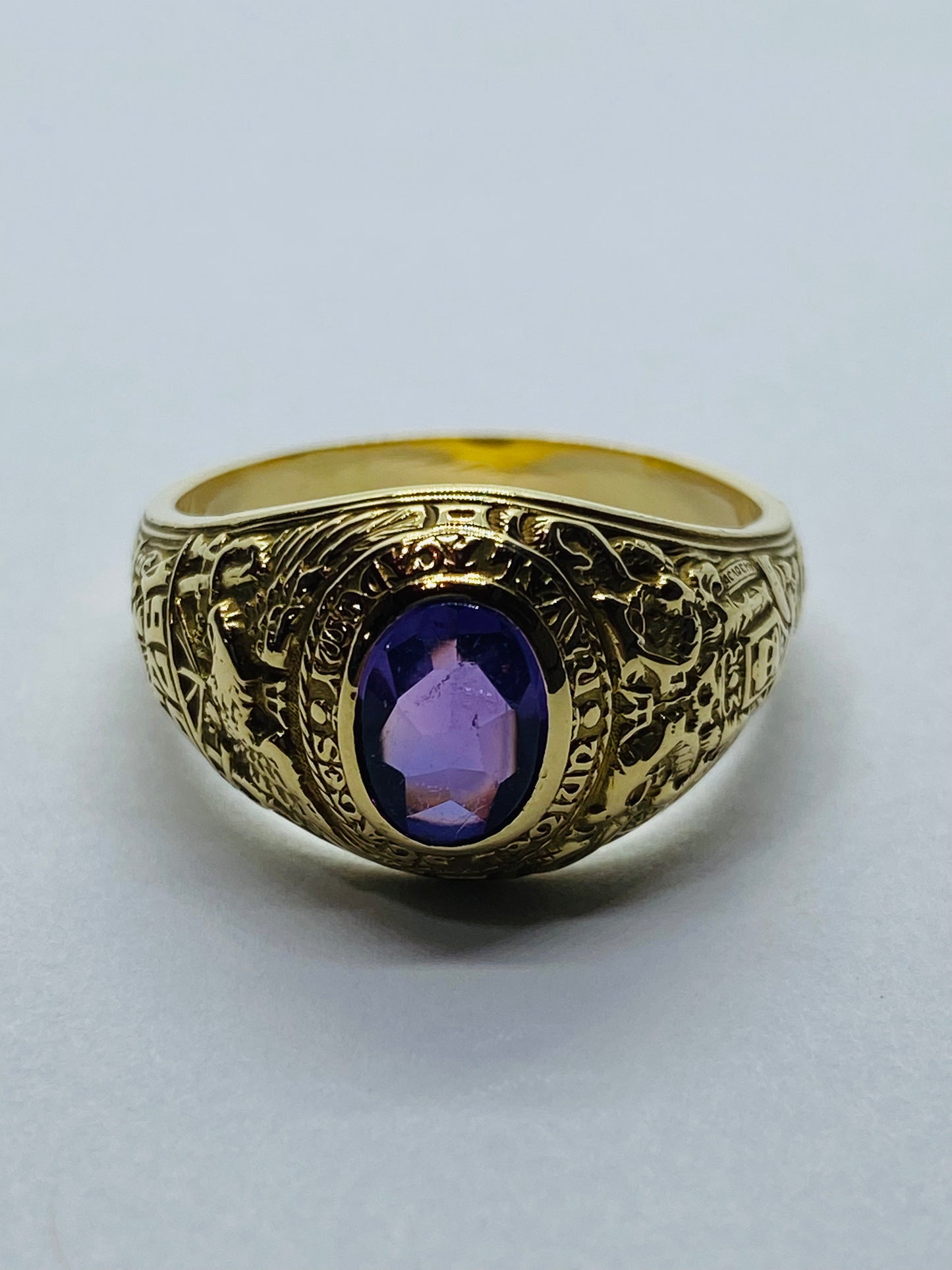Tiffany & Co 14K Gold Naval Academy Class Ring 1929 Oval Amethyst Size 8.25