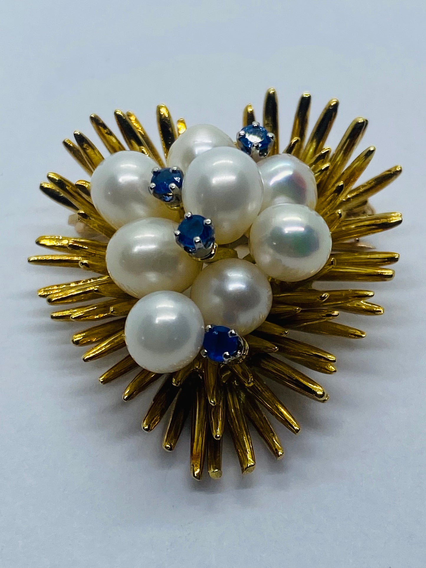 Tiffany & Co. Pearl Sapphire Pin Brooch Heart 18k Yellow Gold Vintage 34x31MM
