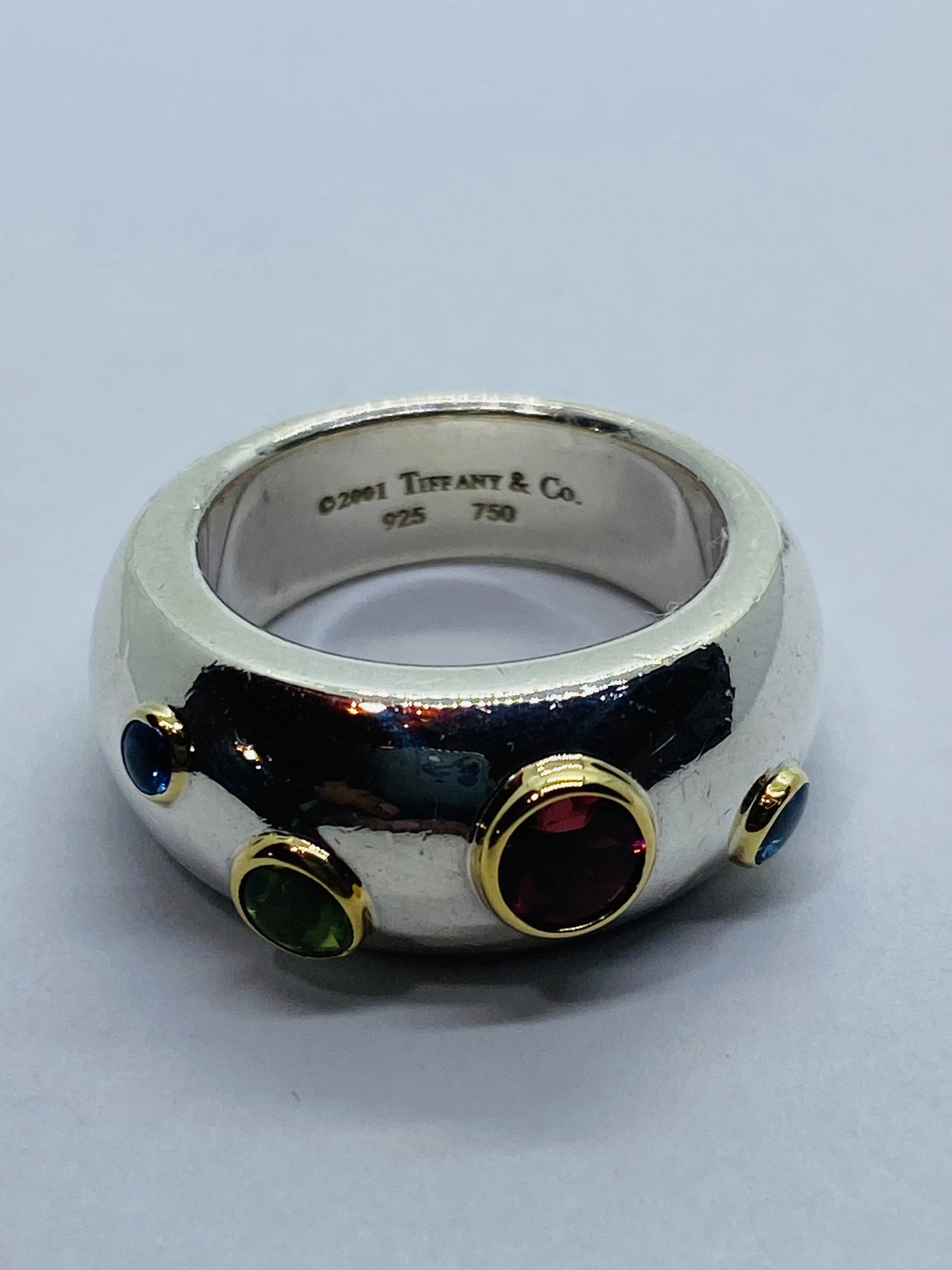 Tiffany & Co Sterling Silver 18K Gold Etoile Sapphire Tourmaline Peridot Ring 6